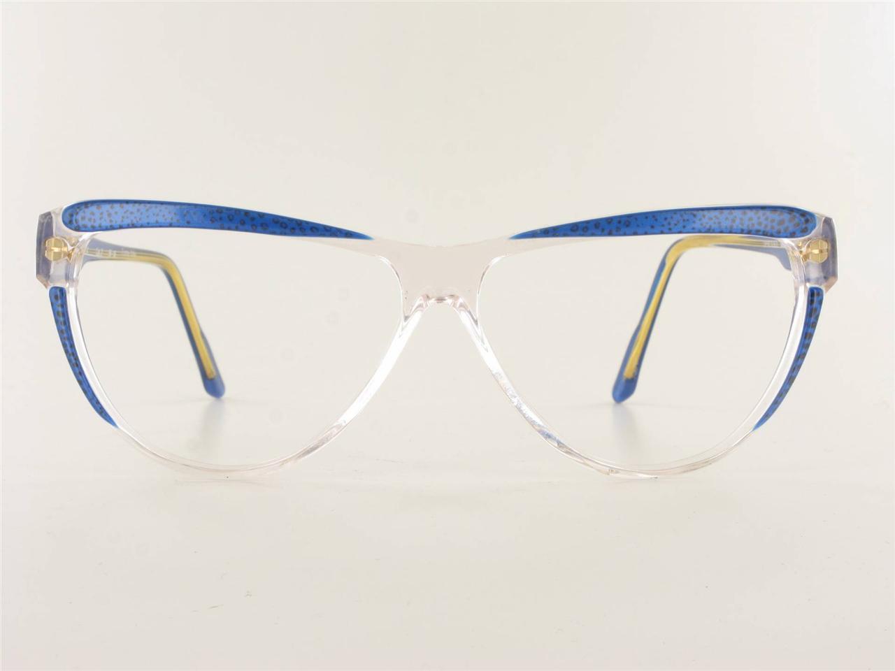 NOS Vintage D&D Large EYEGLASSES Italy Clear Funky Plastic Blue Womens