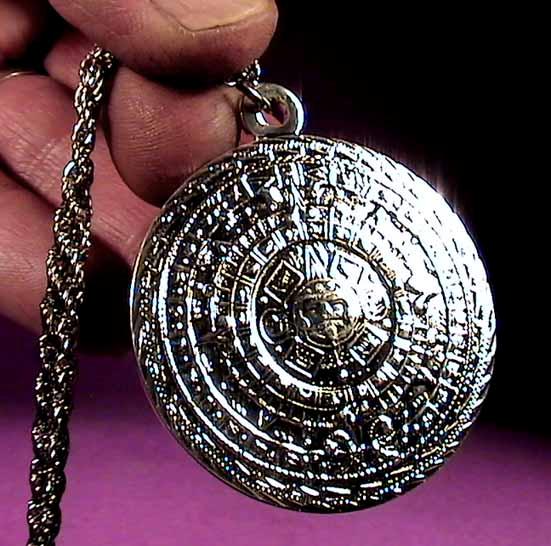MAYAN AZTEC CALENDAR Silver Lined Engraved Necklet Medallion eBay