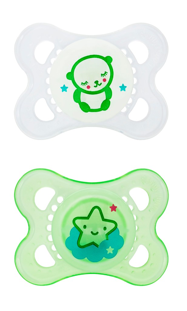 Mam Night Glow in the Dark Silicone Orthodontic Pacifiers2+m 3 Colors