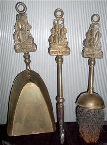 Antique Brass Miniature Fireplace Tool Set Mayflower