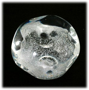 crystal art glass paperweight seeded dimpled design