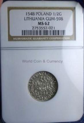 NGC MS-62 1548 LITHUANIA HALF GROSCHEN (1/13)