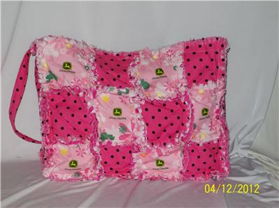 John Deere Diaper  on Custom John Deere Pink Black Polka Dots Unique Rag Quilt Diaper Bag