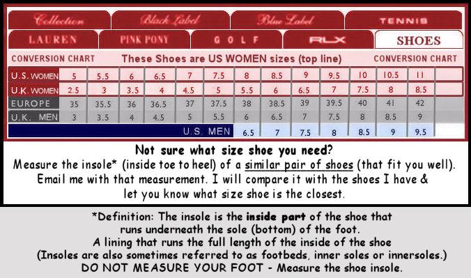 Ralph Shoes Size Chart