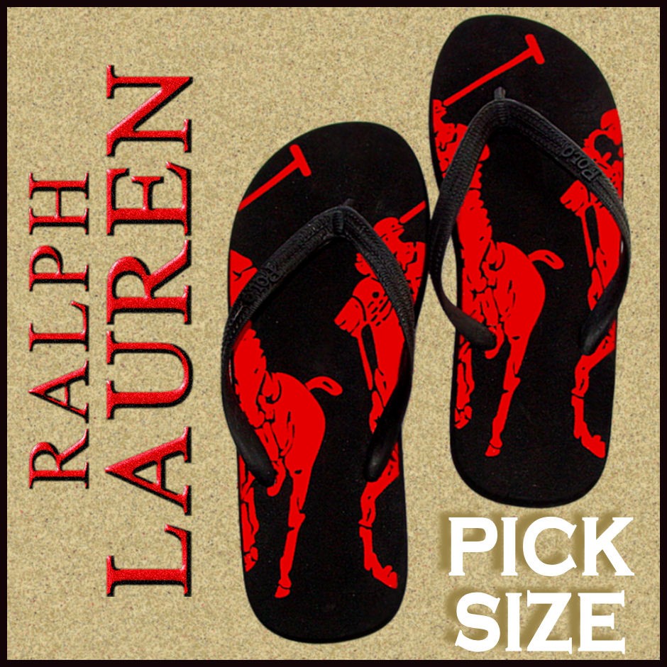 Ralph LAUREN POLO Flip-Flops SANDAL Men BLACK Pick Size