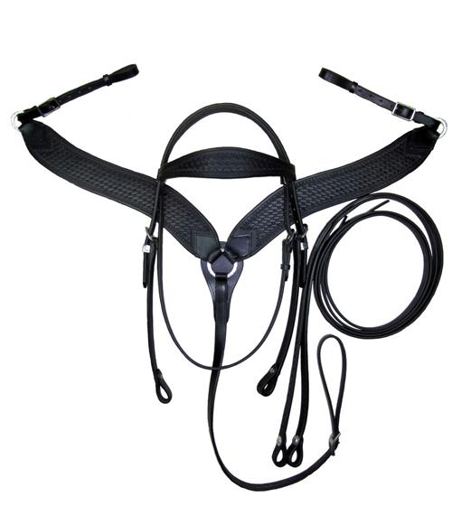 Black Basket Weave Leather Western Bridle & Breastplate Set Full Size