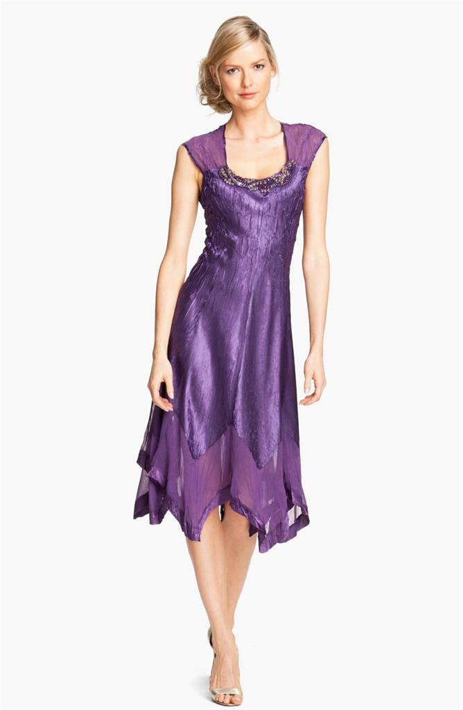 Komarov Handkerchief Hem Charmeuse Chiffon Dress SZ L