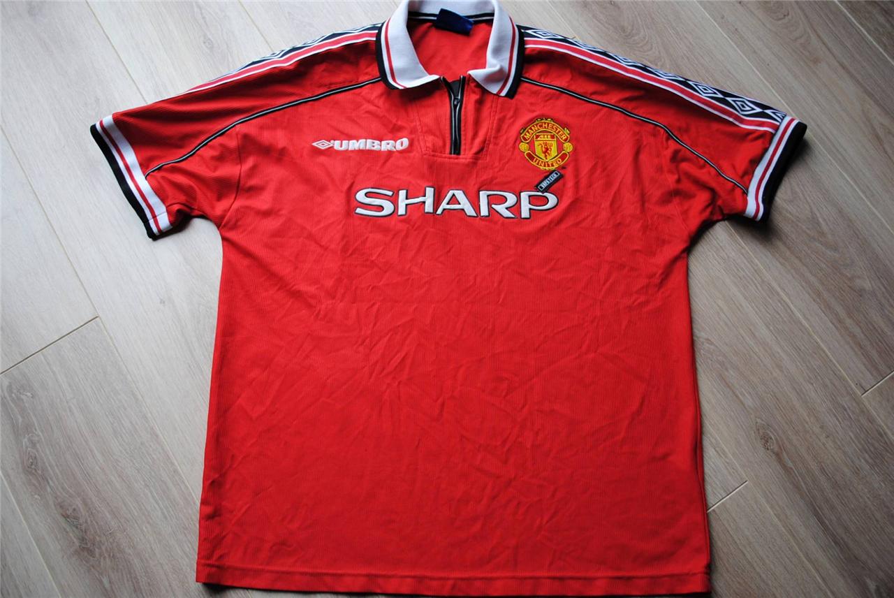 Rare Manchester United Football Shirt Umbro Sharp Home Kit 1998 99 Treble Season On Popscreen