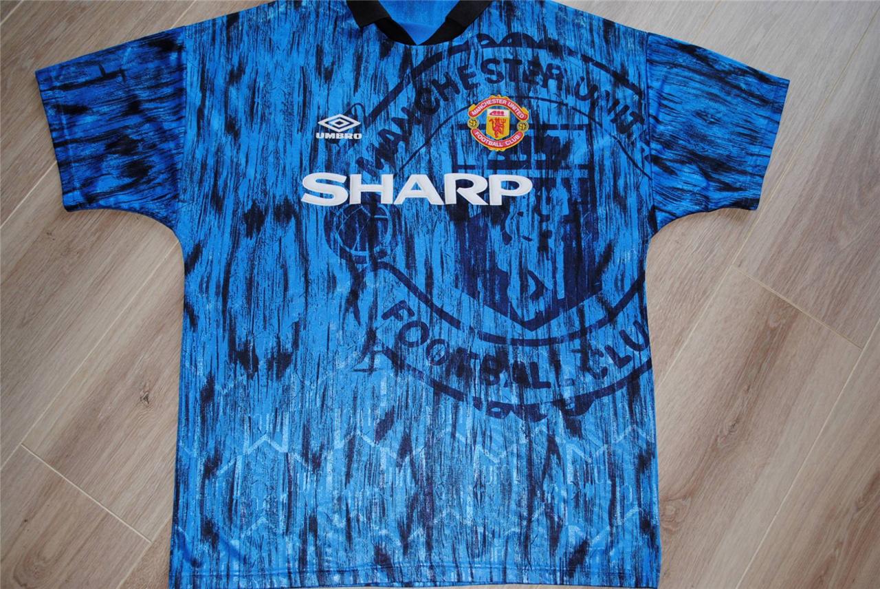 Rare Vintage Manchester United Football Shirt Umbro Sharp Away Kit 1992 93 L On Popscreen