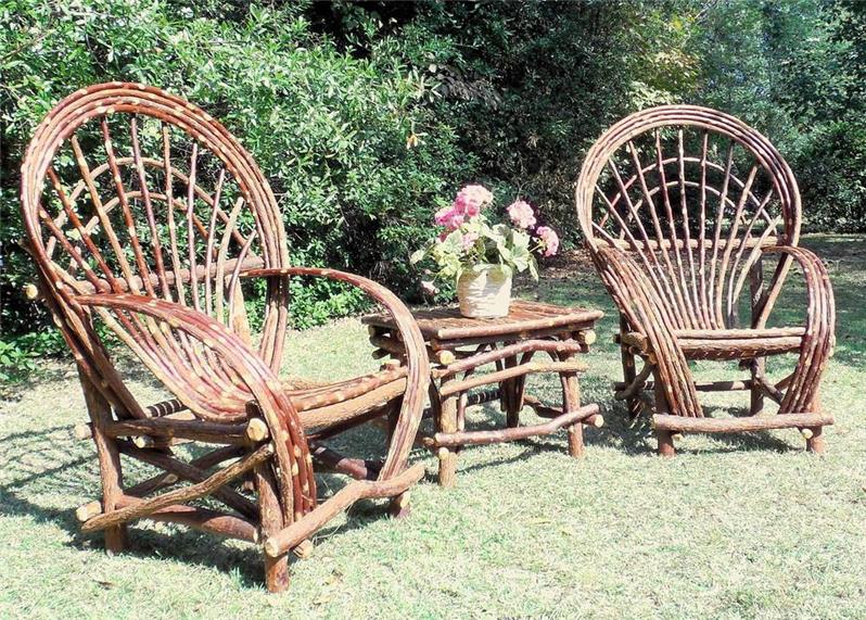 Atomic Mall 3pcs Set 2 Twig Willow Chairs And 1 Side Table Log Cabin Rustic Willow Furniture