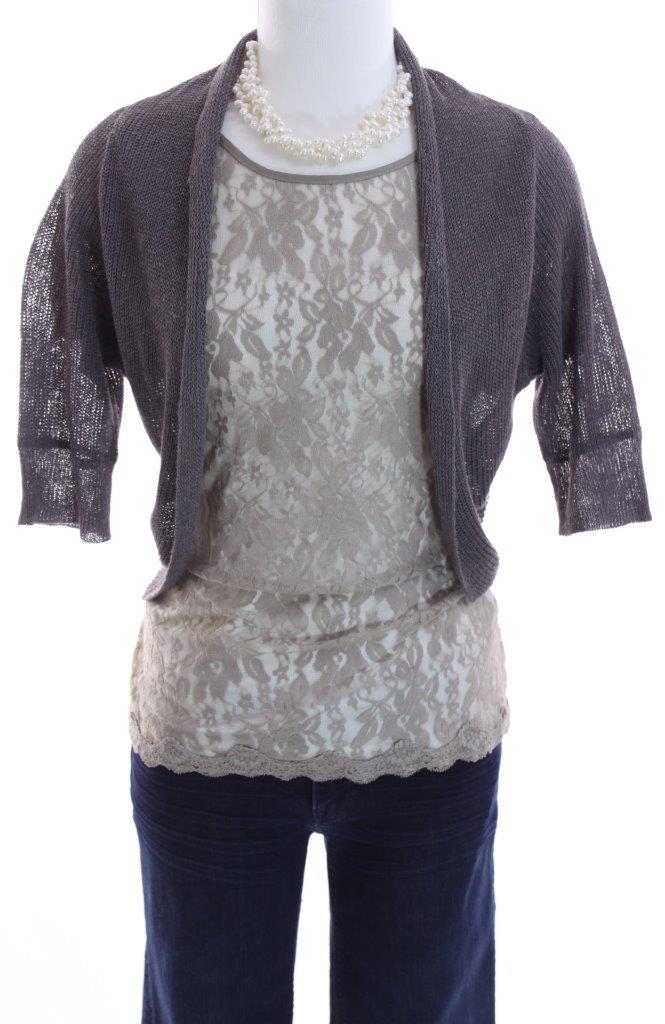 New York & Company Elbow Sleeve Linen Cropped Bolero Shrug Cardigan