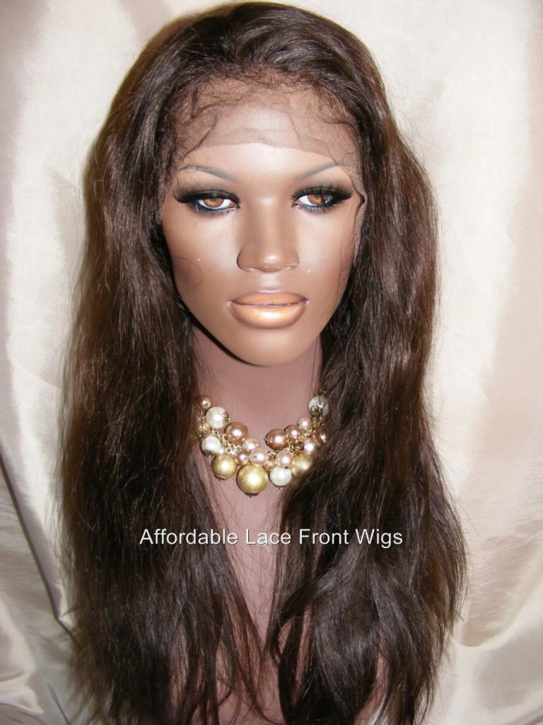 18" Straight FRONT Lace Wig M Cap, Med Brown Lace 2 Affordable Lace Wigs