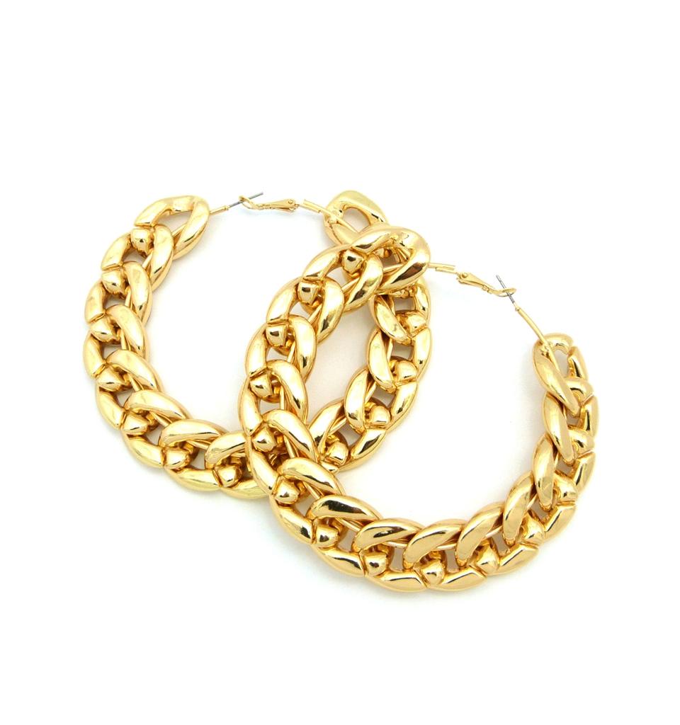 NEW GOLD SILVER CUBAN LINK CHAIN HOOP EARRINGS HIP HOP WOMENS FASHION