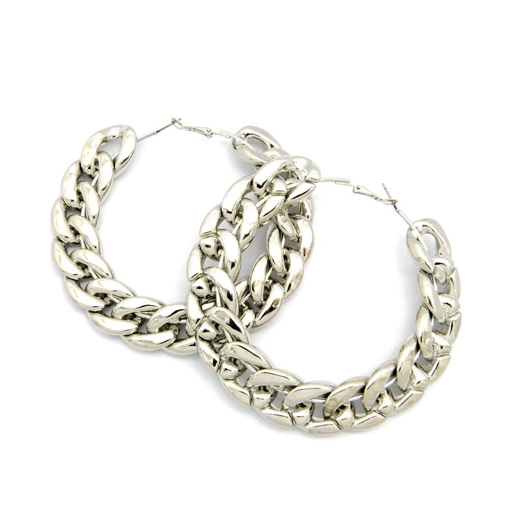 NEW GOLD SILVER CUBAN LINK CHAIN HOOP EARRINGS HIP HOP TRENDY STYLE