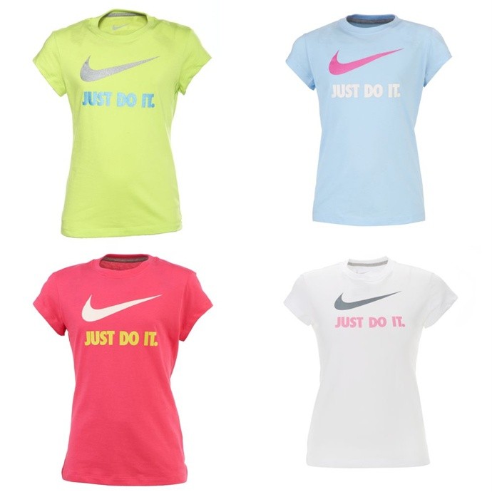 Nike Youth Girls Just Do It Swoosh T-shirt Pink Blue Yellow White | eBay