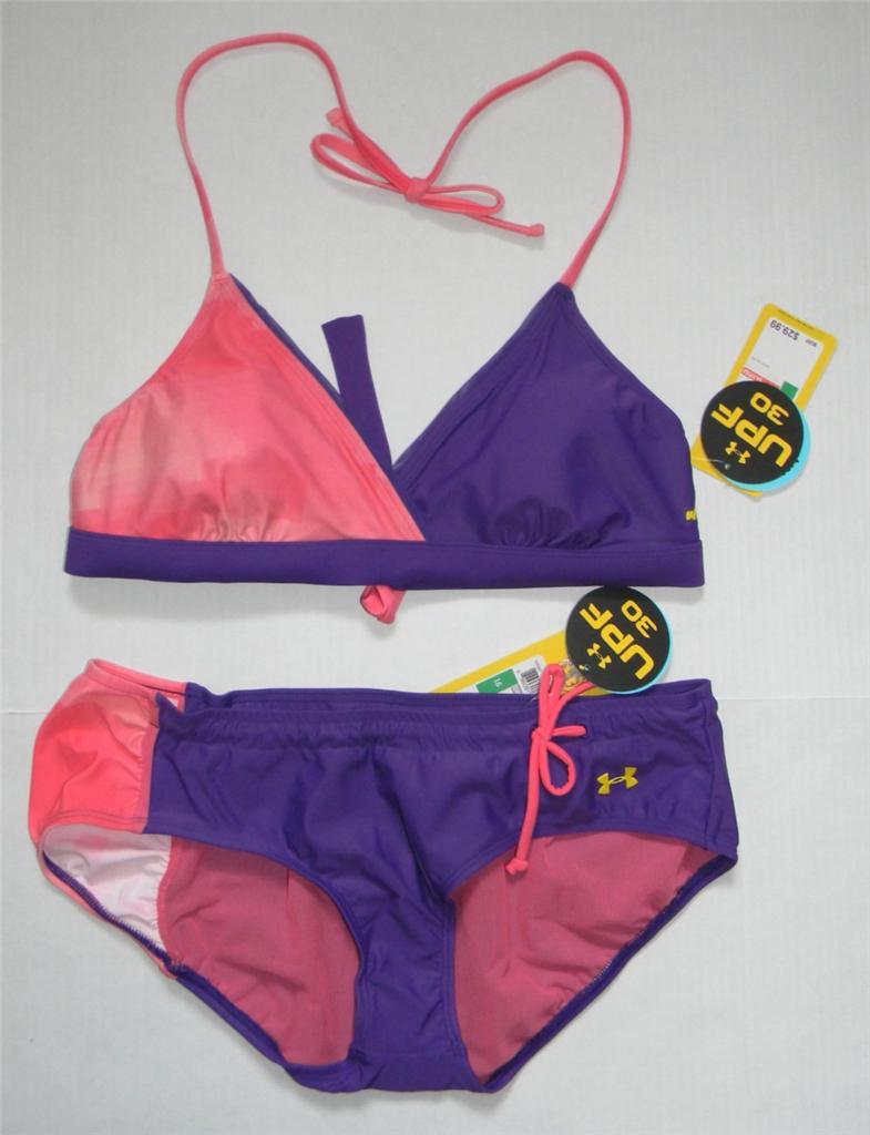 Under Armour Womens Euro Bikini Swimsuit Boyshorts Swim Purple Black L