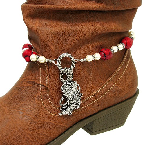 Bead Boot Stone Western Cowgirl Cowboy Boot Jewelry Anklet Charm Strap