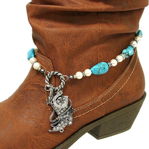 Bead Boot Stone Western Cowgirl Cowboy Boot Jewelry Anklet Charm Strap
