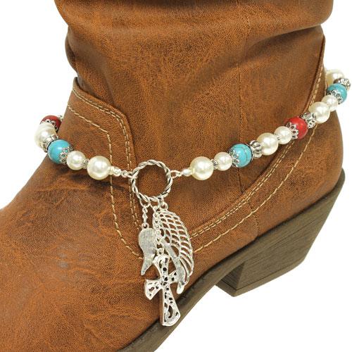Cowboy   Jewelry Wing Pearl Cowgirl  boot charms Western Anklet Cross Boot cross Charm