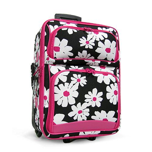 Flower Print Rolling Luggage with Pink Or Black Trim eBay