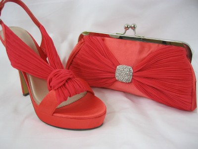 coral satin shoes
