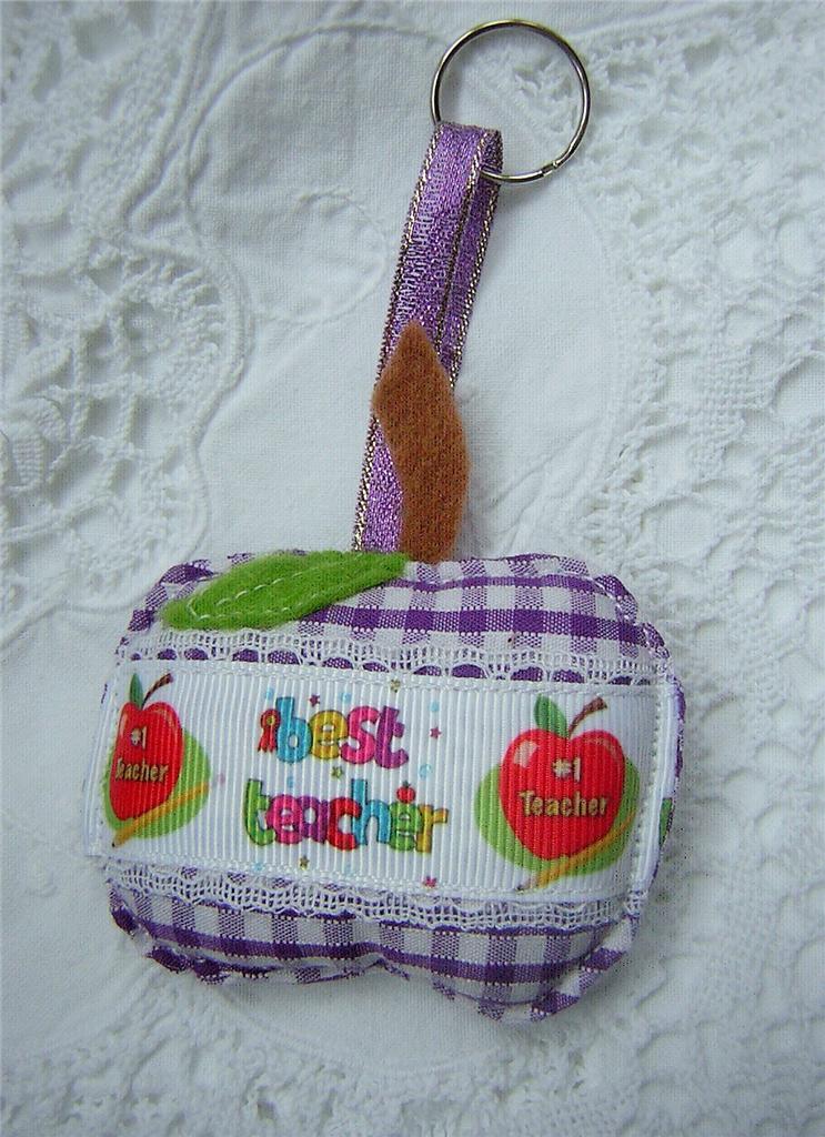 Thank You Teacher Key Ring Bag Charm Best Teacher Gift Fabric Handmade - Picture 12 of 13