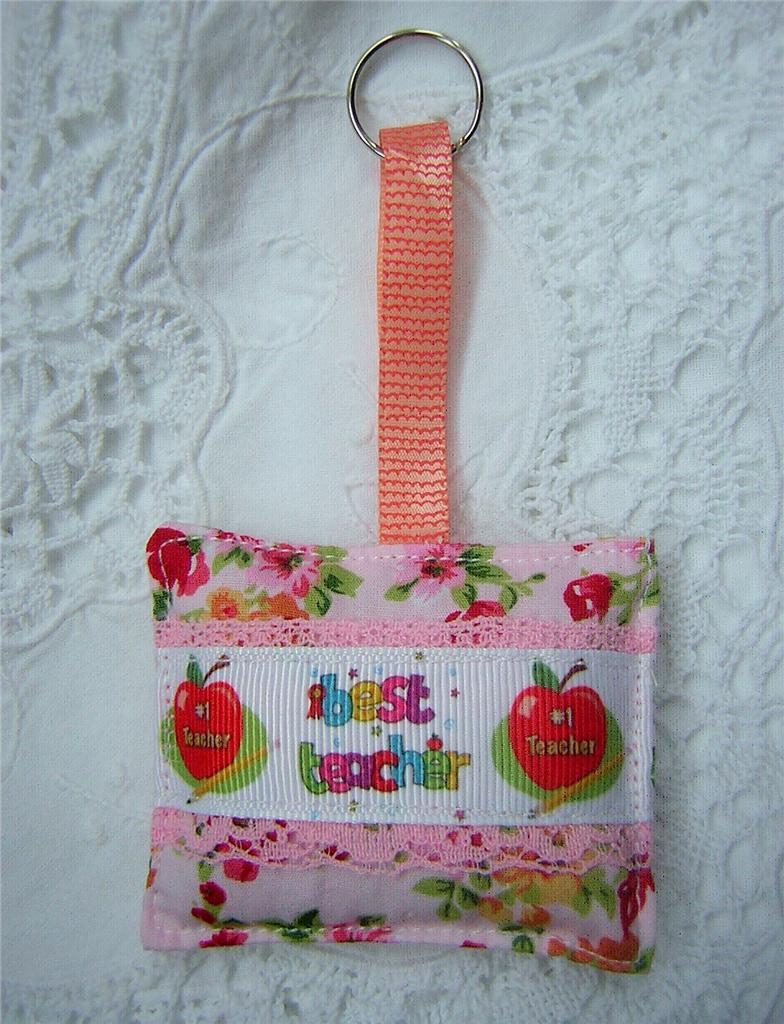 Thank You Teacher Key Ring Bag Charm Best Teacher Gift Fabric Handmade - Picture 8 of 13