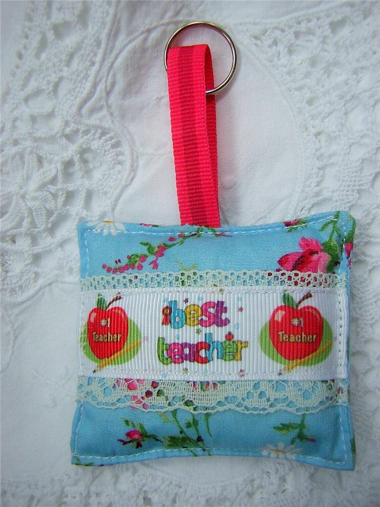 Thank You Teacher Key Ring Bag Charm Best Teacher Gift Fabric Handmade - Picture 7 of 13