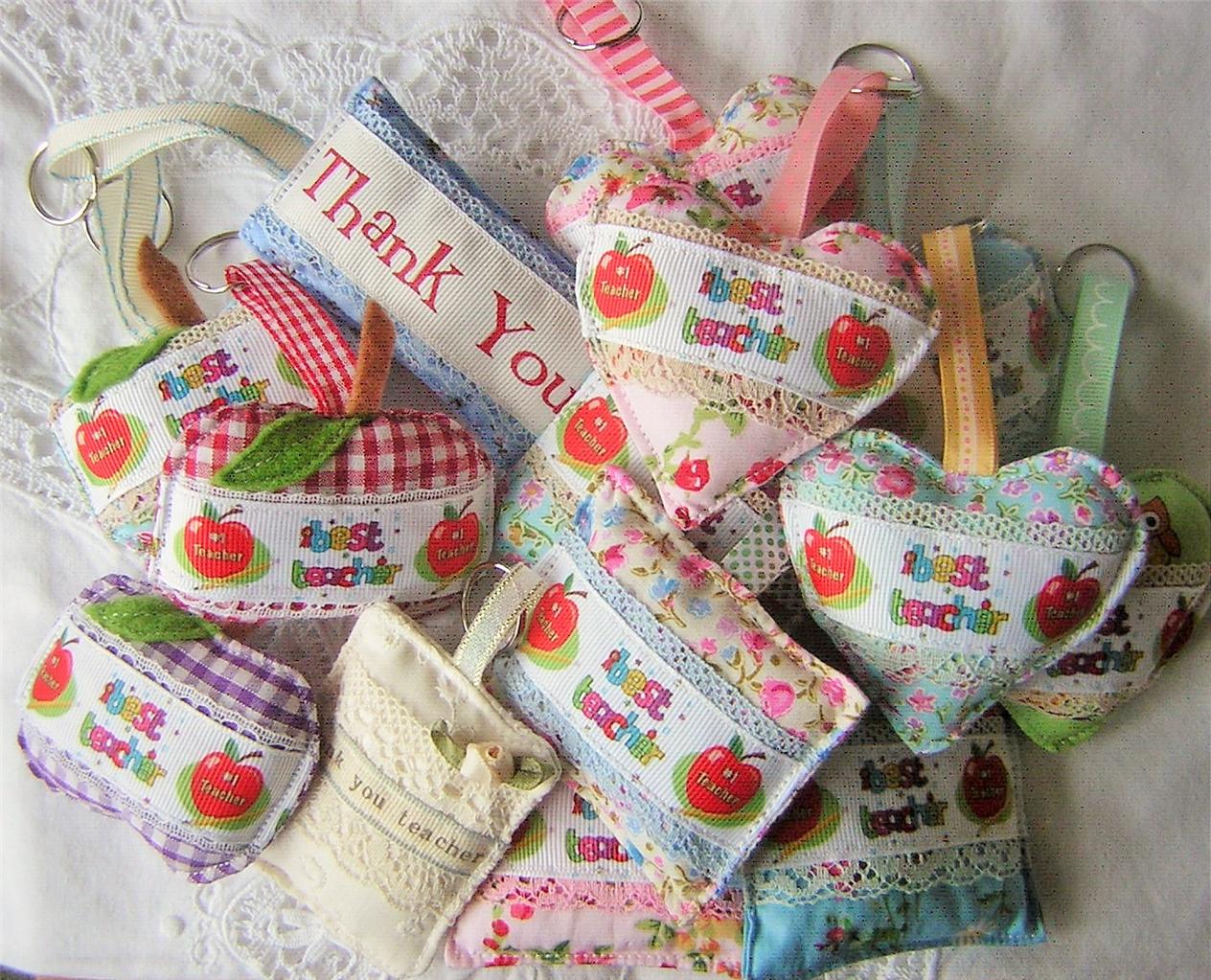 Thank You Teacher Key Ring Bag Charm Best Teacher Gift Fabric Handmade