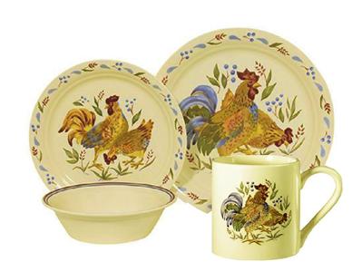 Corelle 16 PC Sandstone Beige Country Morning Rooster Dinnerware Set Corelle 16 PC Sandstone Beige Country Morning Rooster Dinnerware Set