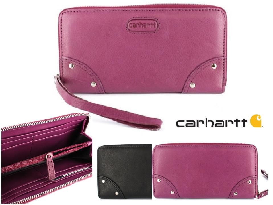 CARHARTT Womens Napa LEATHER ZIPPERED CLUTCH WALLET Raspberry Red or