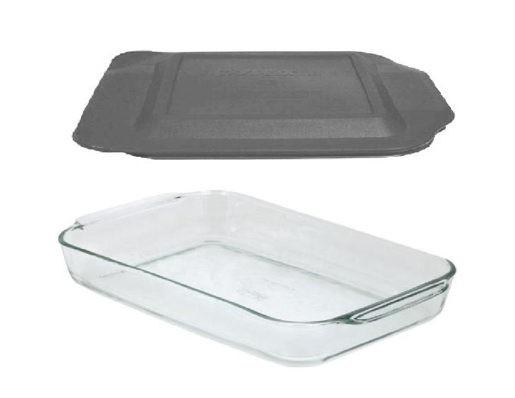 Pyrex Clear 4 Qt Oblong 15 x 10 Glass Lasagne Baking Dish Gray Grey