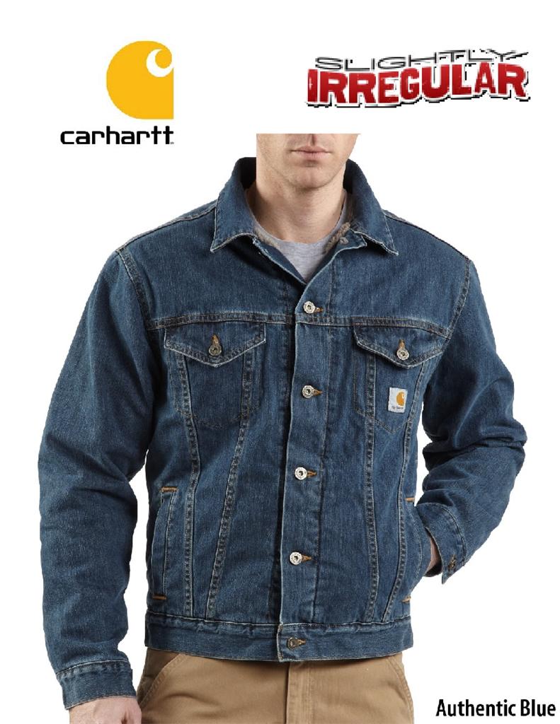 Mens Carhartt "Unlined" Authentic Blue Denim Jean Jacket Rugged Work