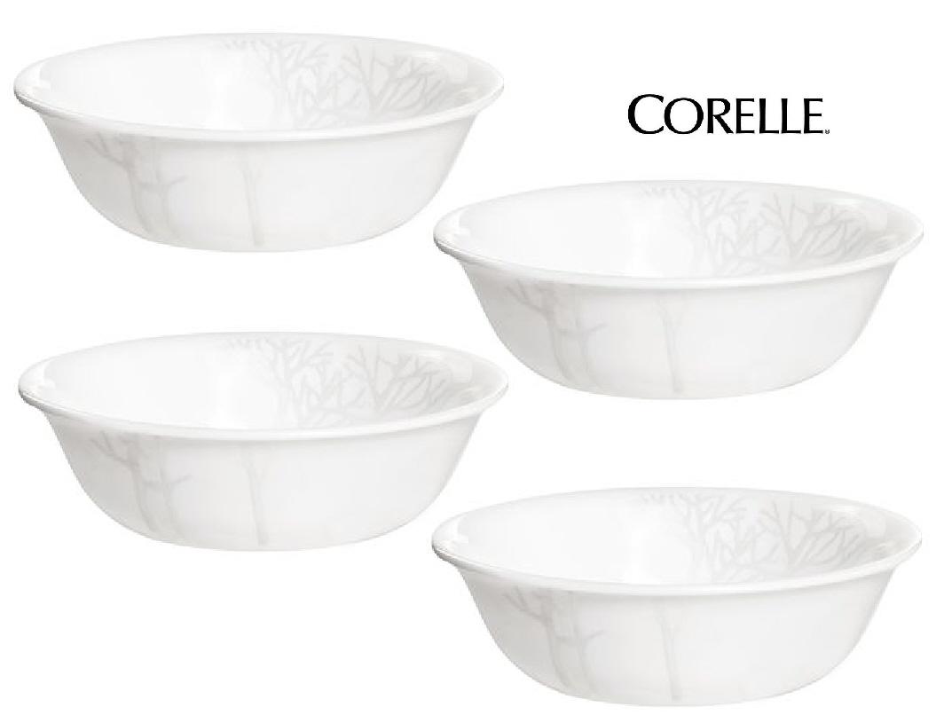 4 Corelle White Frost Round 12 oz Rice or 18 oz Soup Bowls Bare Silver