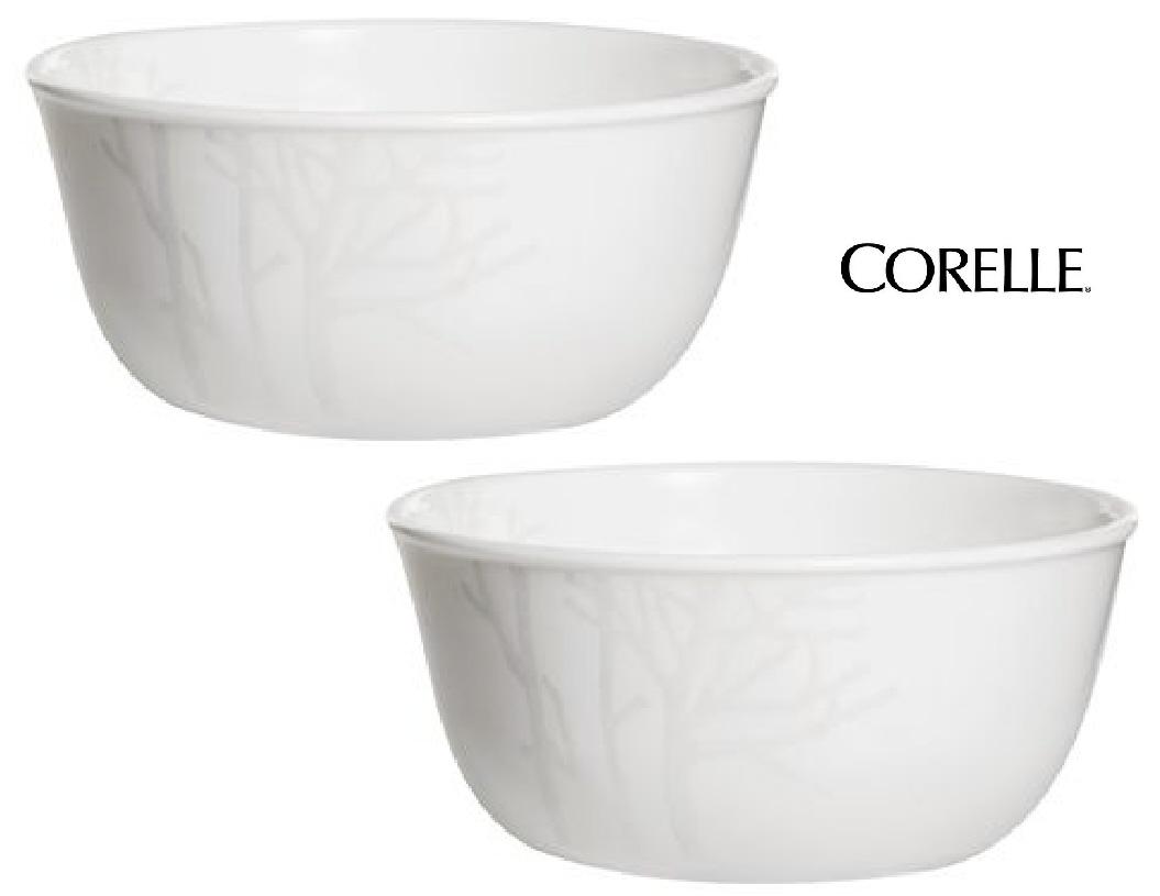 2 Corelle White Frost Round 20 oz Pasta or 28 oz Soup Bowls Bare Silver