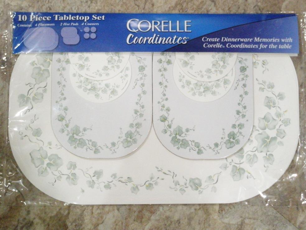 CORELLE 10pc TABLETOP SET Reversible PLACEMATS Coasters Hotpads