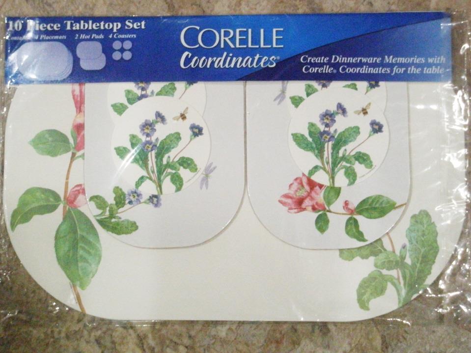 CORELLE 10pc TABLETOP SET Reversible PLACEMATS Coasters Hotpads