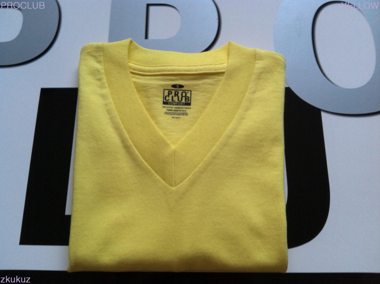 3 NEW VNECK TSHIRT COMFORT YELLOW BLANK PLAIN PRO CLUB S3XL
