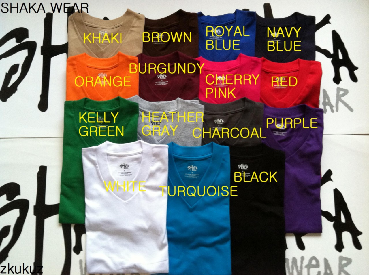 1-NEW-SHAKA-WEAR-PLAIN-SHORT-SLEEVE-V-NECK-T-SHIRT-COLOR-BLANK-S-3XL-1PC
