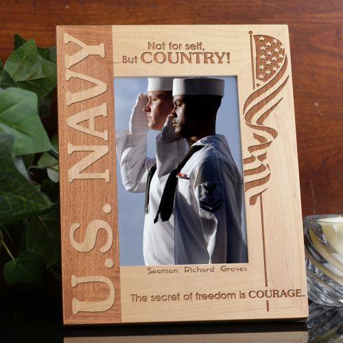 Personalized US Navy Picture Frame Engraved Military Navy Wood Photo