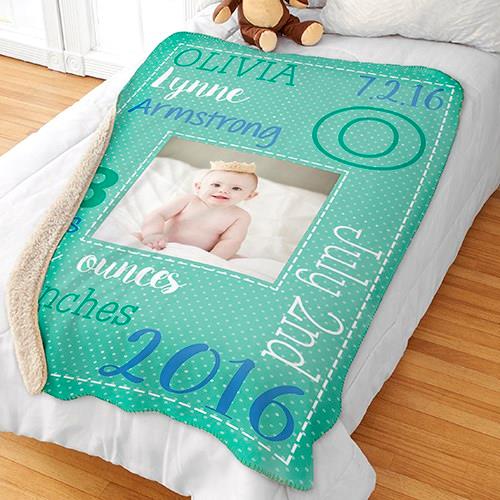 Personalized Baby Birth Announcement Throw Sherpa Blanket New Baby