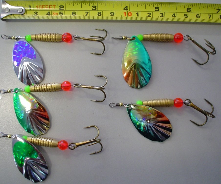 5 big blade brass spinners brand new cod, perch lures eBay