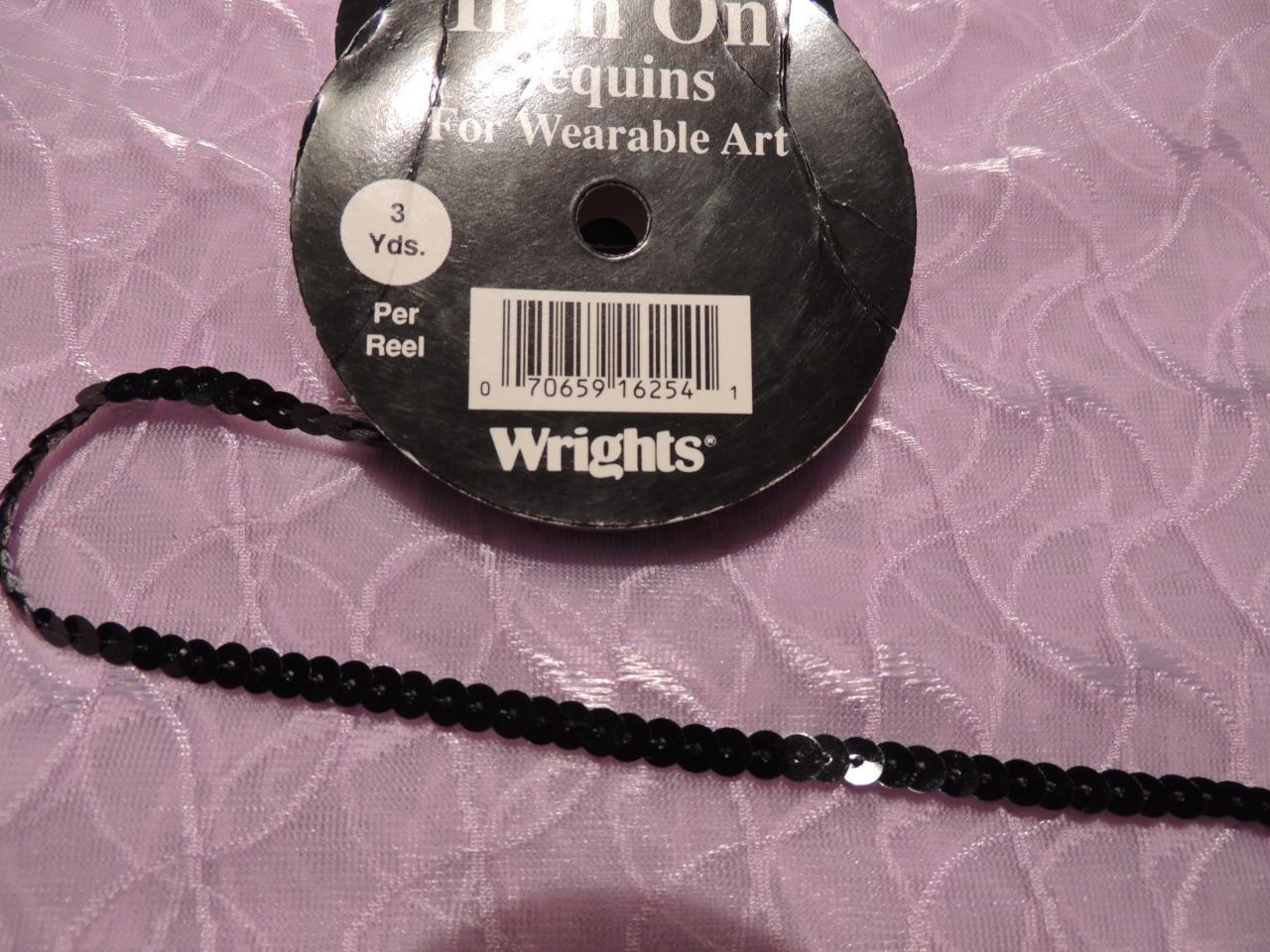 WRIGHTS IRON ON SEQUINS - 3-Yard Reel: BLACK or TURQUOISE - NEW - Picture 2 of 3