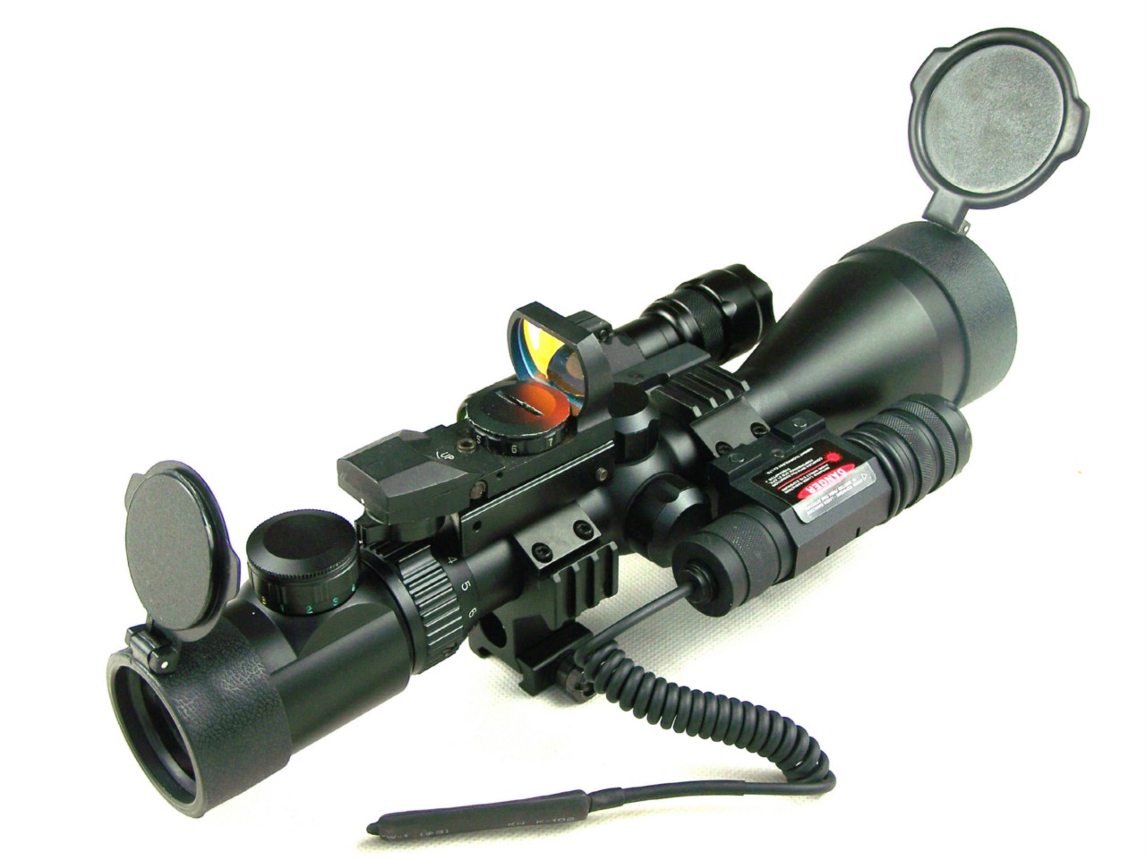 ZOS 312x56E Rifle Scope Red Dot 1MW Red Laser Flashlight All in 1 Kit