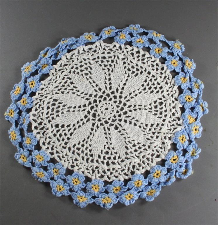 vintage doily,crochet,blue coneflowers,medallion