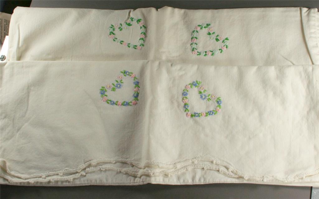 vintage pillowcase, embroidered,hearts