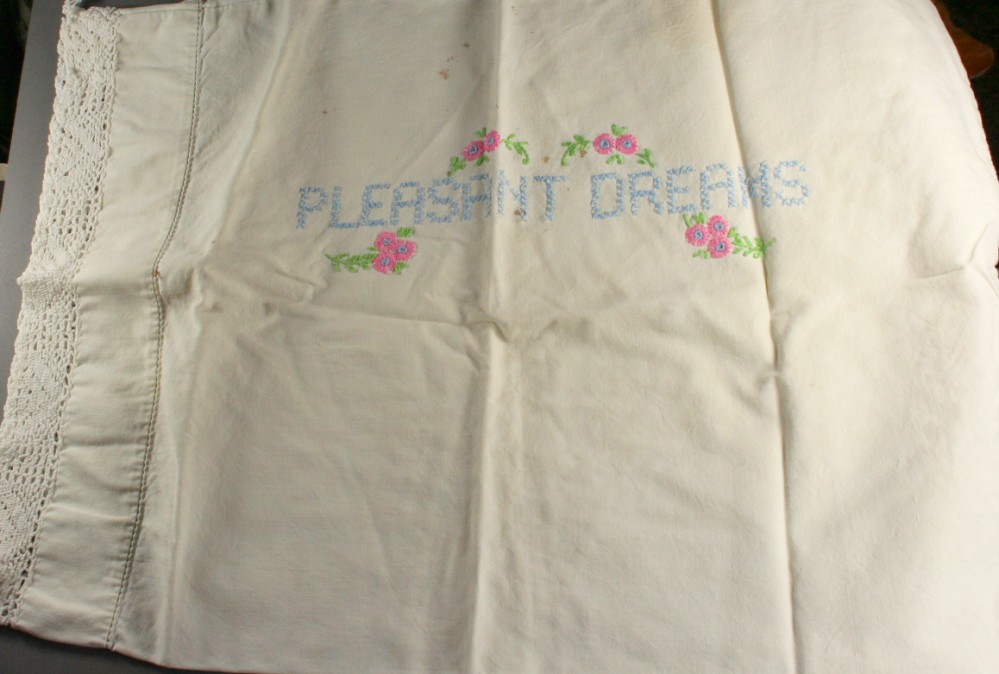vintage pillowcase, embroidered, small