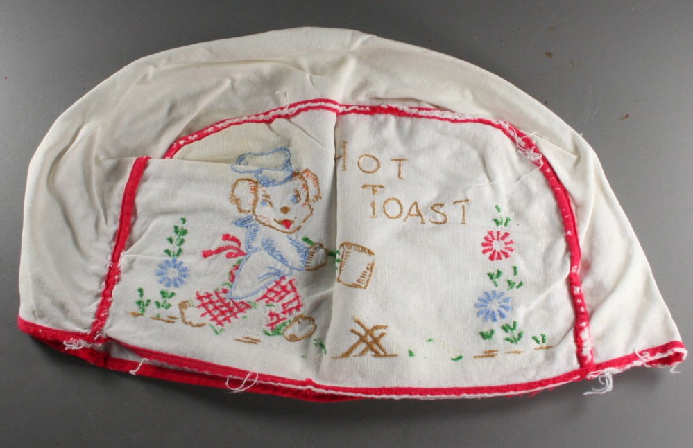 vintage appliance cover, toaster, cover, puppy,embroidered