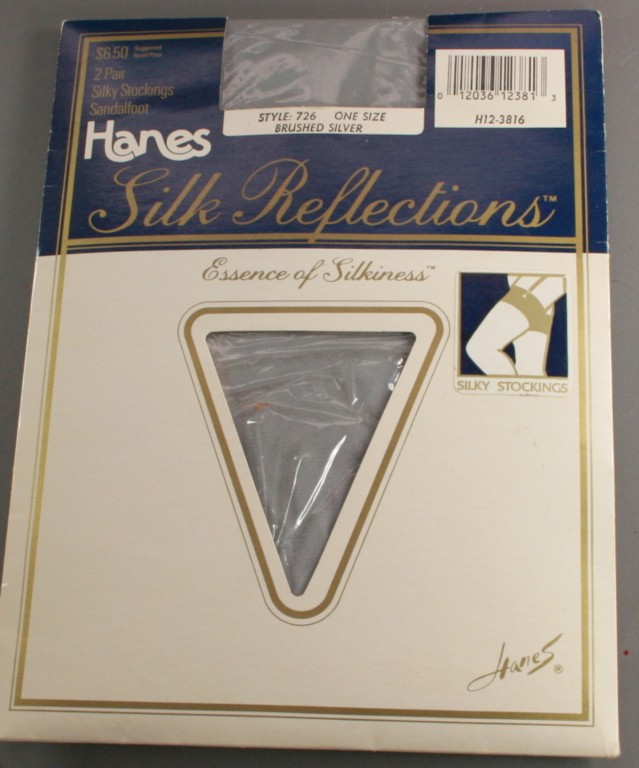 vintage nylons,hosiery,thigh high,Hanes,brushed silver
