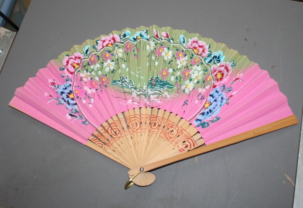 vintage fan, paper, fan, painted, Japan